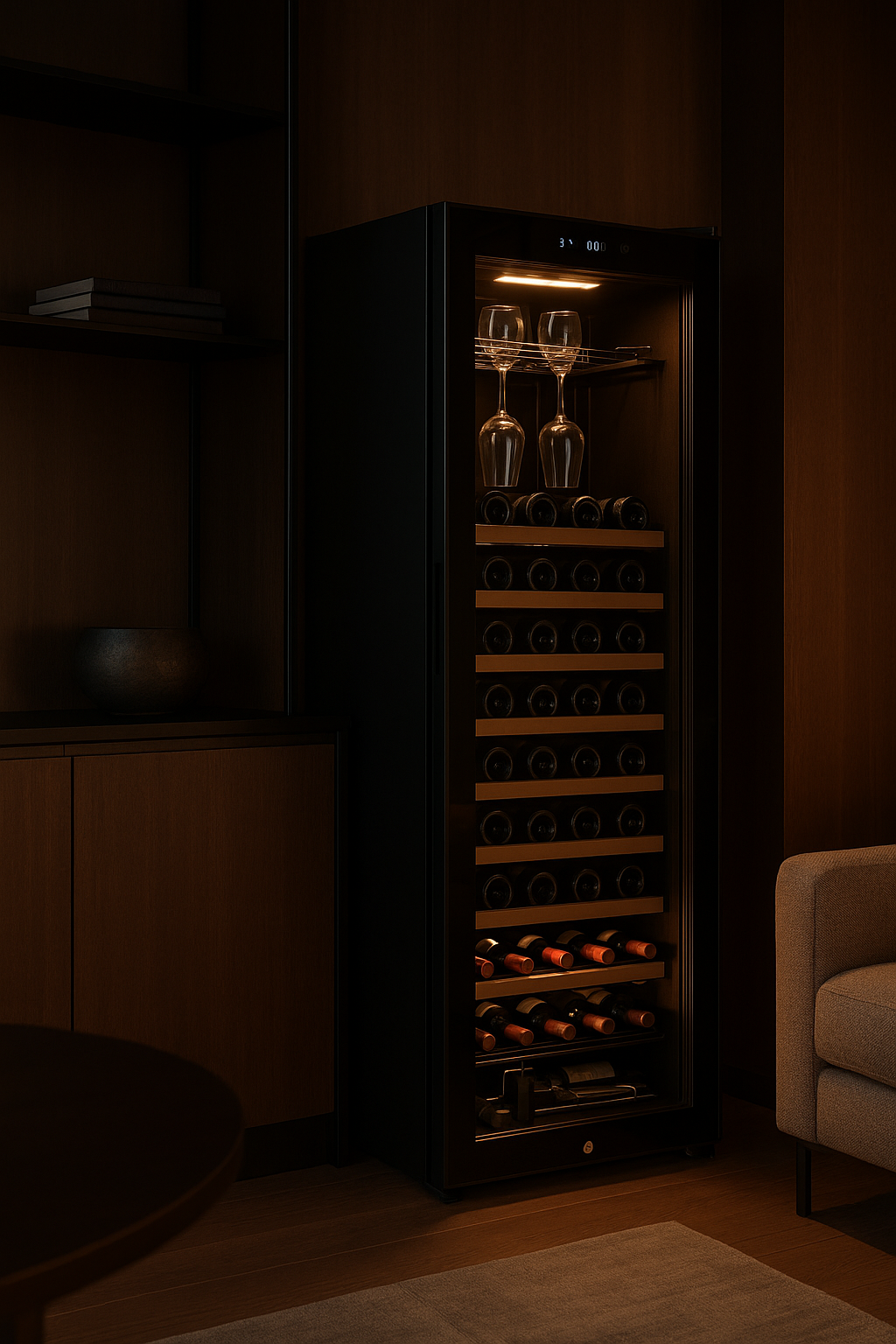 Cave à vin Enoteka 48 bouteilles – Refroidissement stable, LED douce, rangement premium